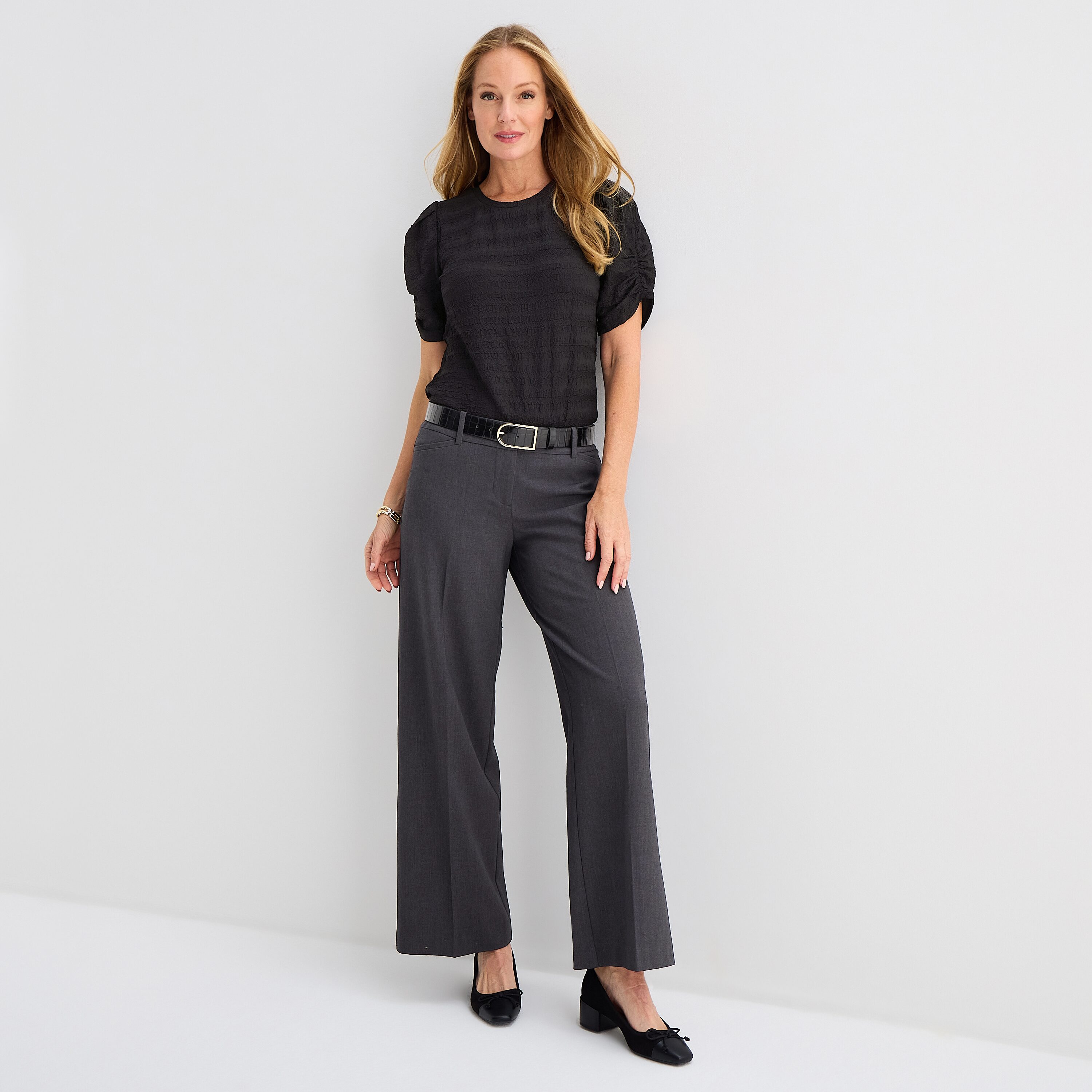 Liz Claiborne Womens Petite Crew Neck Short Sleeve Blouse