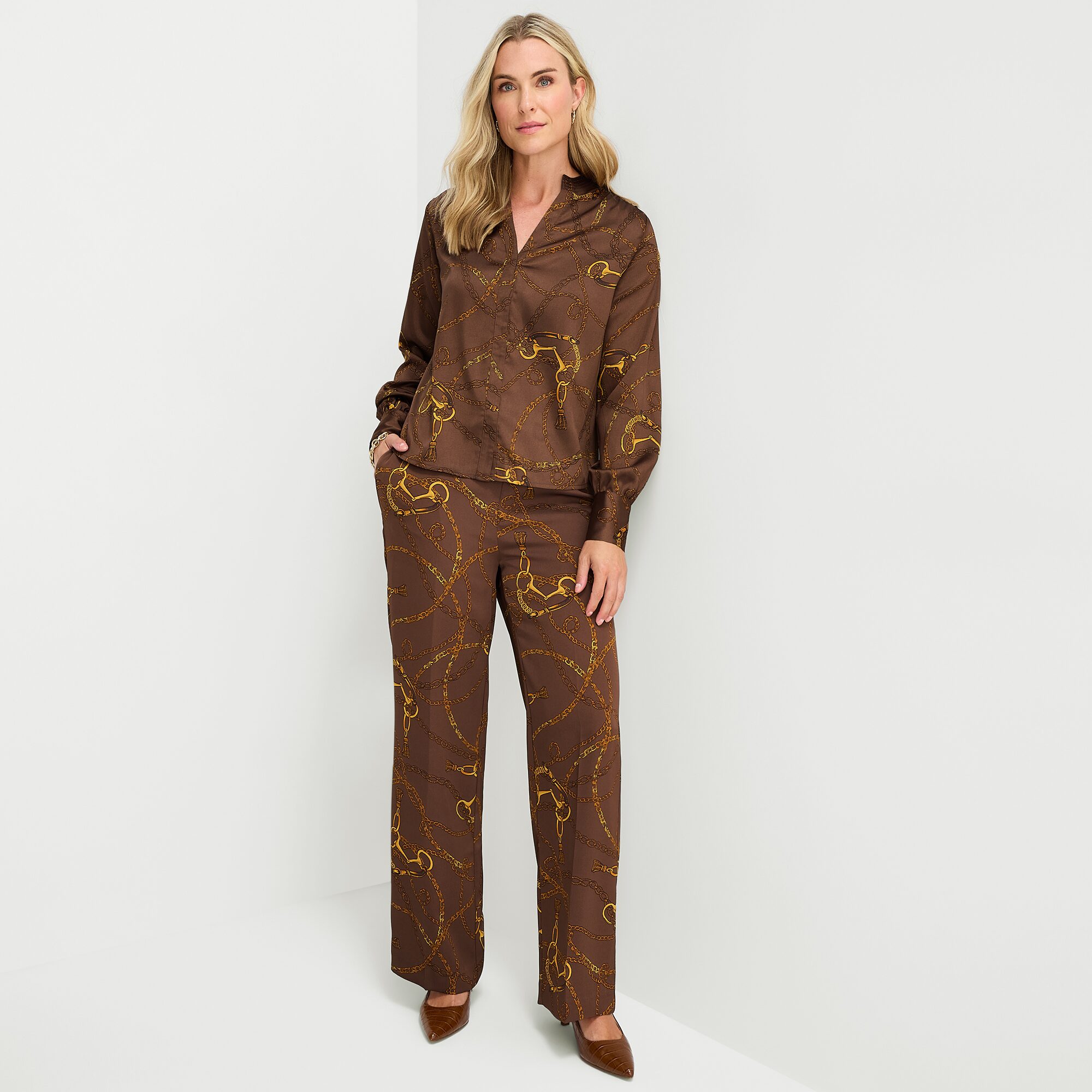Liz Claiborne Womens Split Crew Neck Cuffed Long Sleeve Regular Fit Button-Down Shirt