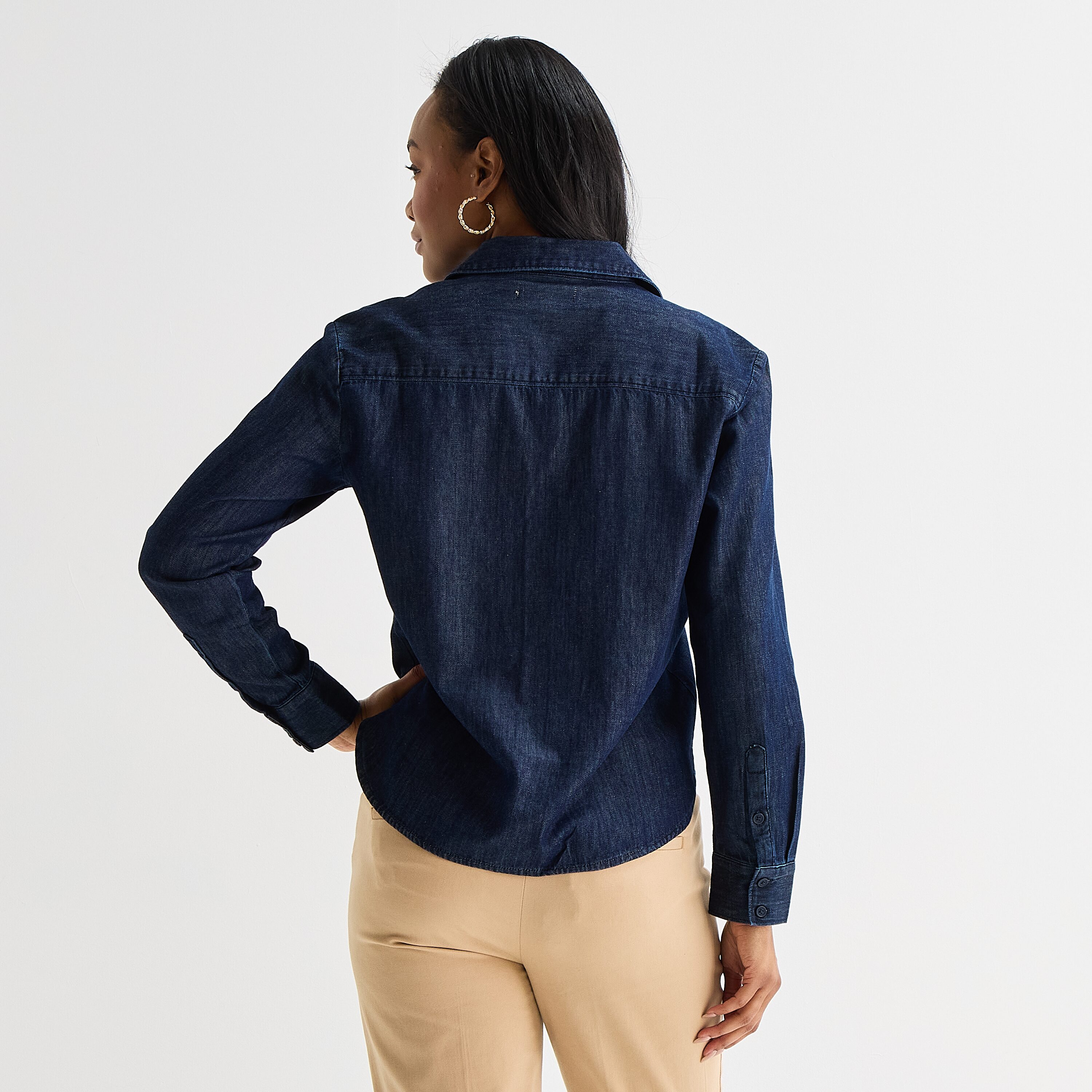 Liz Claiborne Womens Petite Fitted Long Sleeve Regular Fit Button-Down Shirt