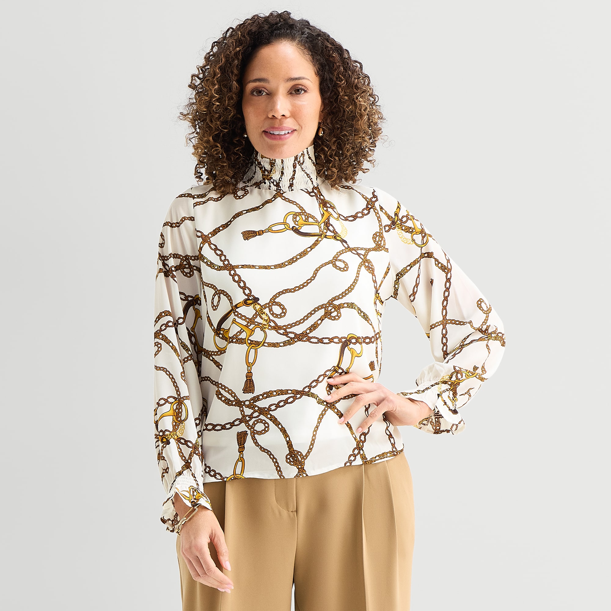 Liz Claiborne Womens Mock Neck Long Sleeve Blouse