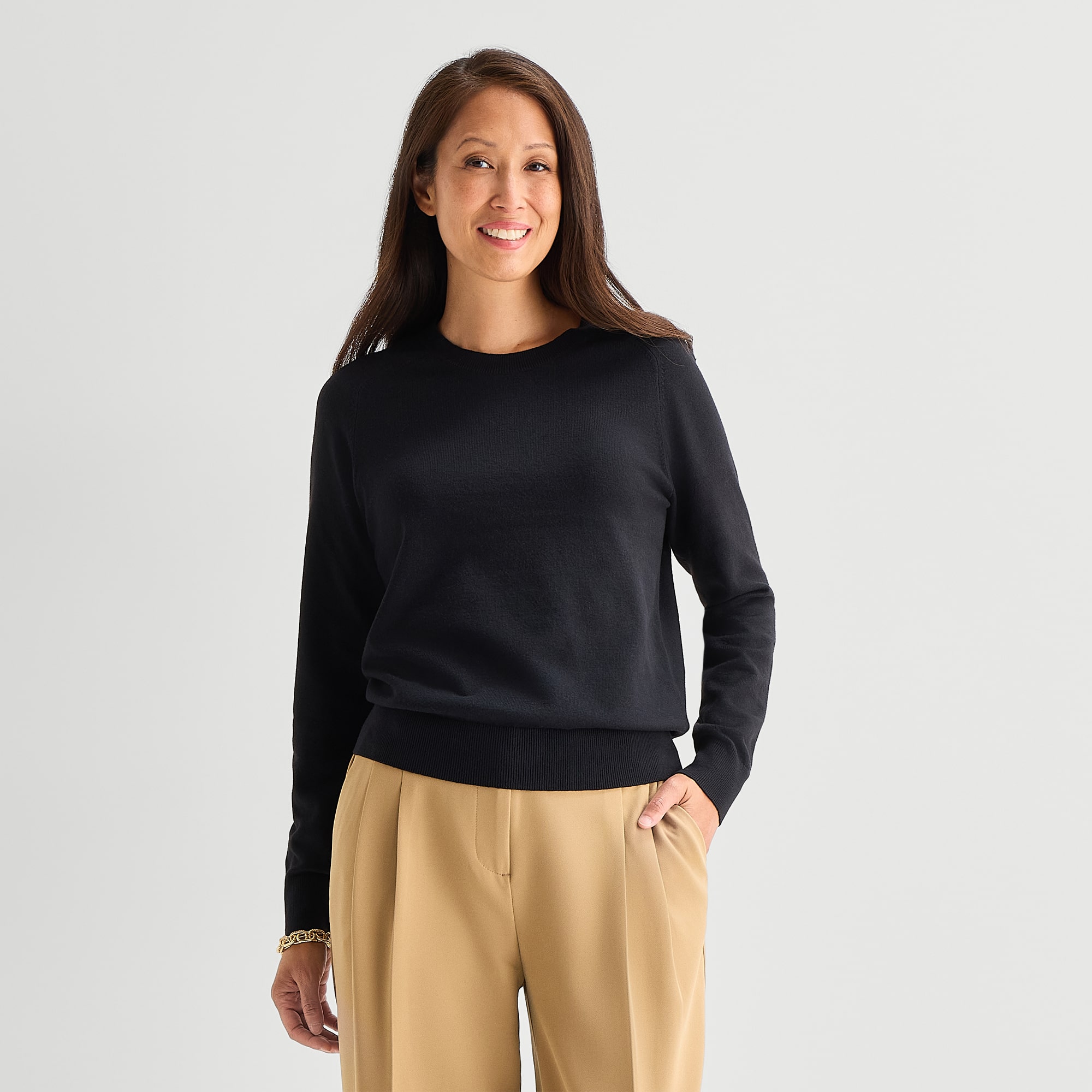 Liz Claiborne Luxe Womens Crew Neck Long Sleeve Pullover Sweater