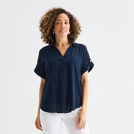Liz Claiborne Womens Petite Short Sleeve Blouse