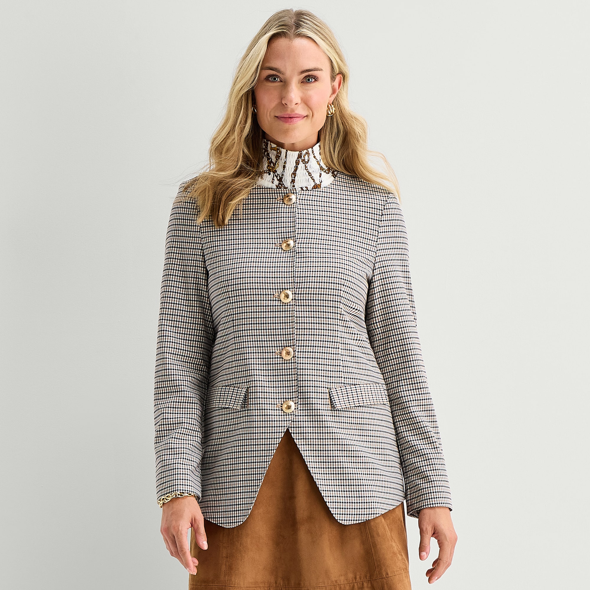 Liz Claiborne Womens Flat Front Plaid Regular Fit Blazer