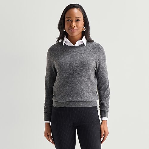 Liz Claiborne Tall Luxe Womens Crew Neck Long Sleeve Pullover Sweater In Gray