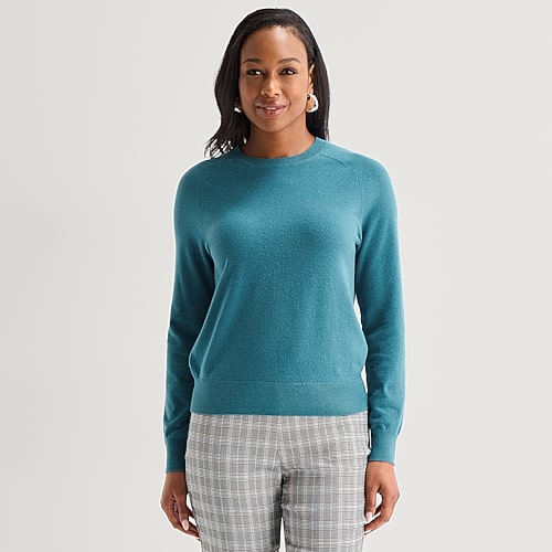 Liz Claiborne Tall Luxe Womens Crew Neck Long Sleeve Pullover Sweater In Blue