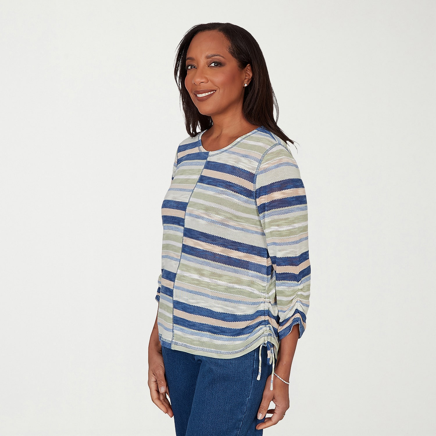 Alfred Dunner Indigo Girls Womens Crew Neck 3/4 Sleeve T-Shirt