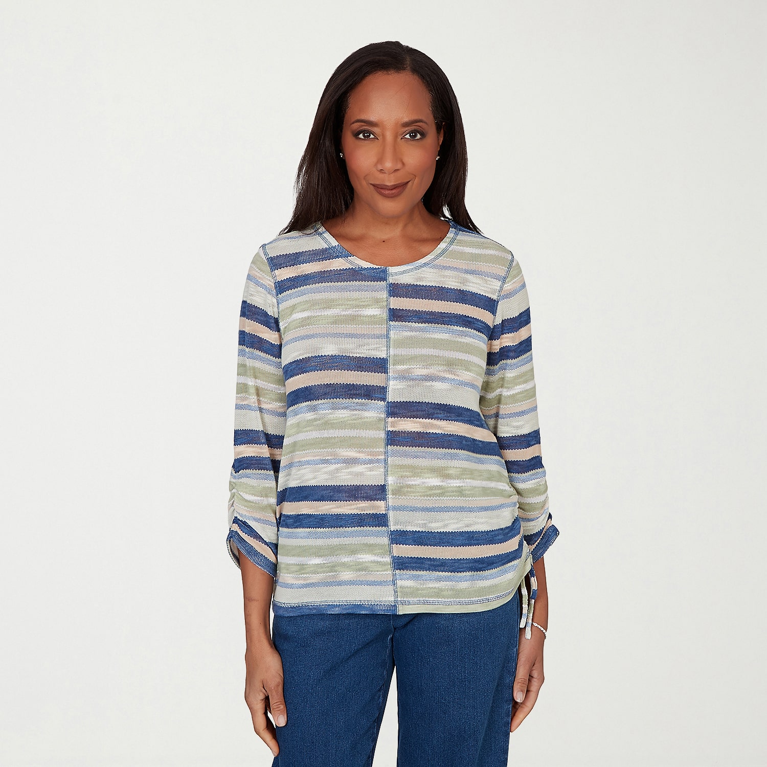 Alfred Dunner Indigo Girls Womens Crew Neck 3/4 Sleeve T-Shirt