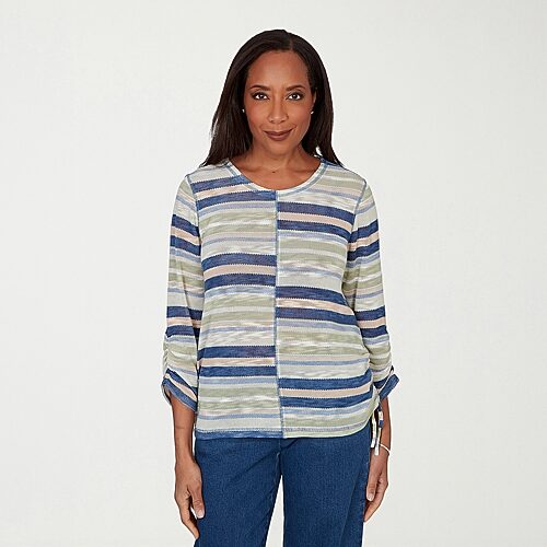 Alfred Dunner Indigo Girls Womens Crew Neck 3/4 Sleeve T-shirt In Green