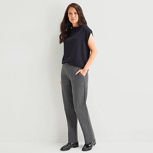 Liz Claiborne Maya Womens Straight Mid Rise Pull-On Pant, Petite Medium, Gray