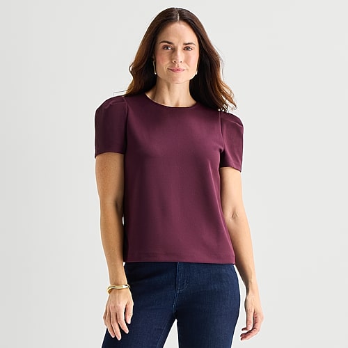 Liz Claiborne Womens Crew Neck Short Sleeve Blouse In Purple