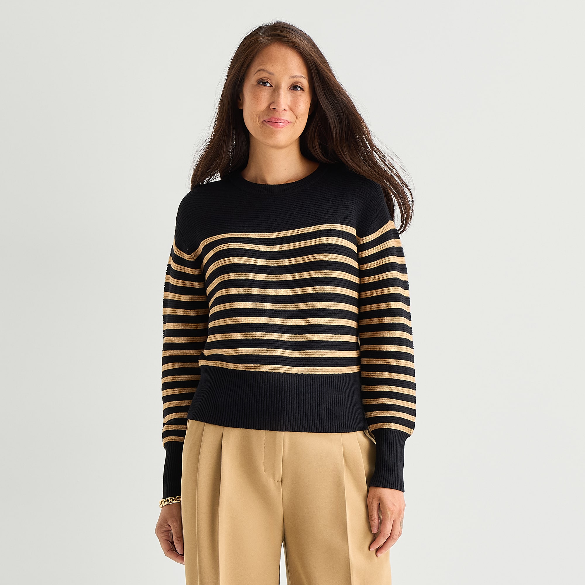 Liz Claiborne Womens Crew Neck Long Sleeve Striped Pullover Sweater