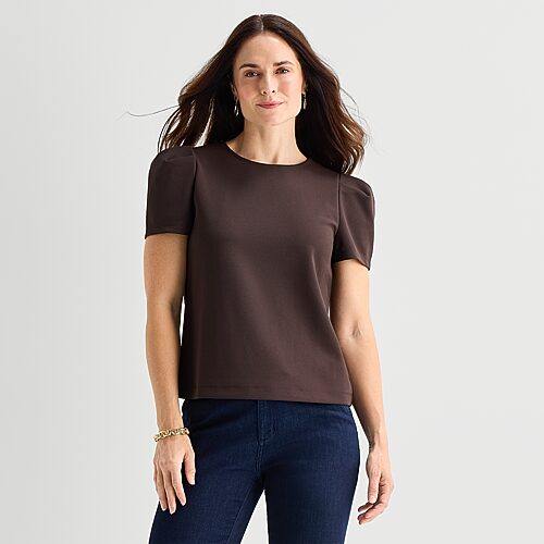 Liz Claiborne Womens Tall Crew Neck Short Sleeve Blouse In Brown