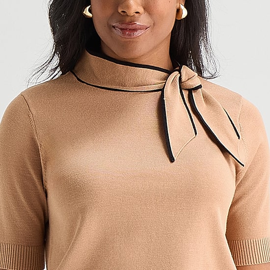 Liz Claiborne Womens Mock Neck Short Sleeve Pullover Sweater