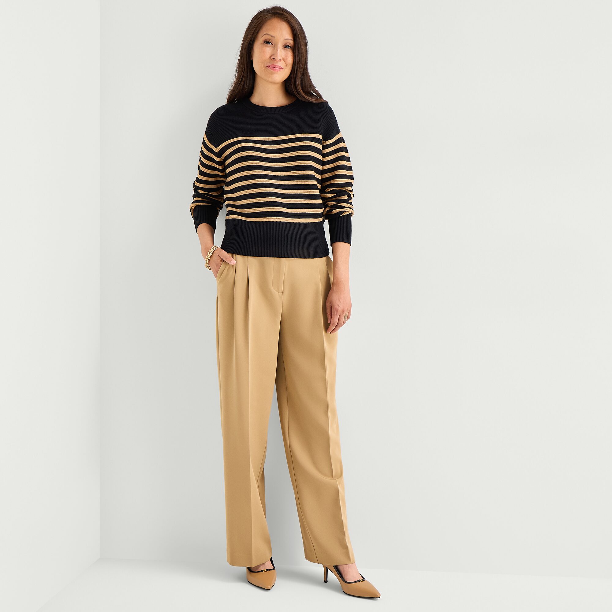 Liz Claiborne Tall Womens Crew Neck Long Sleeve Striped Pullover Sweater