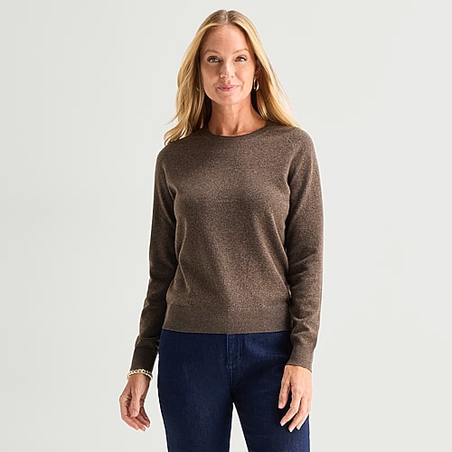 Liz Claiborne Luxe Womens Crew Neck Long Sleeve Pullover Sweater In Brown