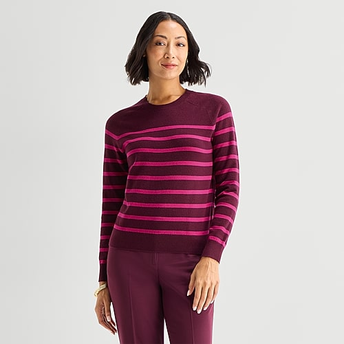 Liz Claiborne Tall Luxe Womens Crew Neck Long Sleeve Pullover Sweater In Red