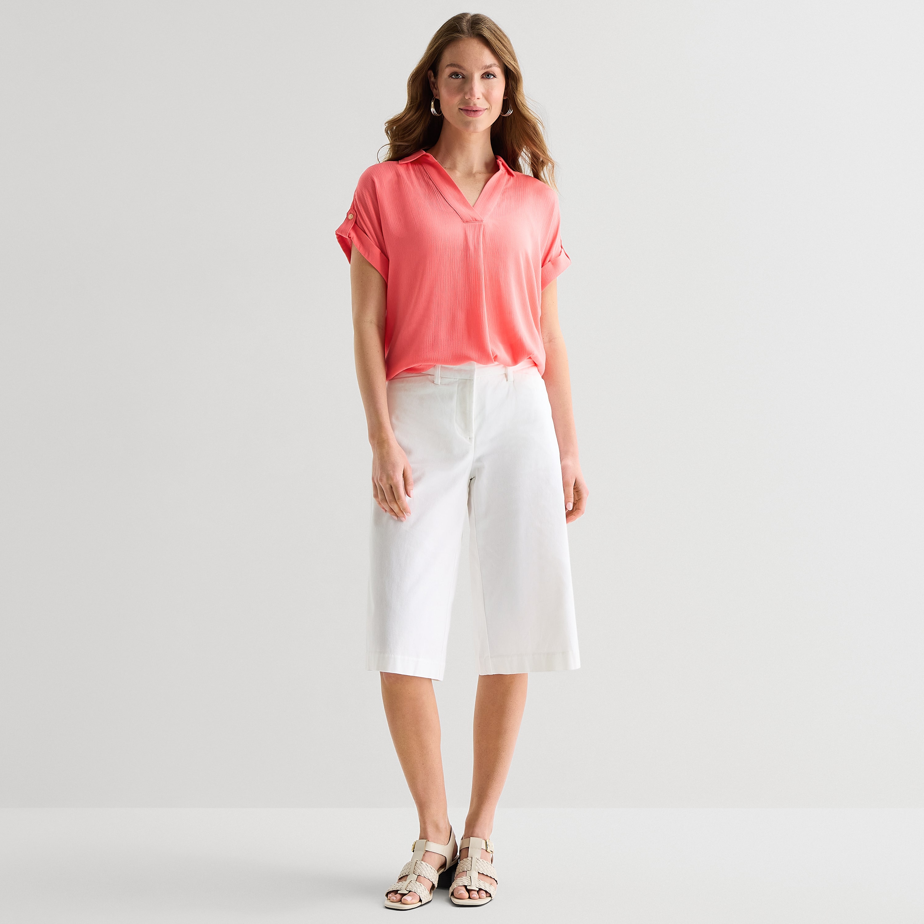 Liz Claiborne Womens Petite Short Sleeve Blouse