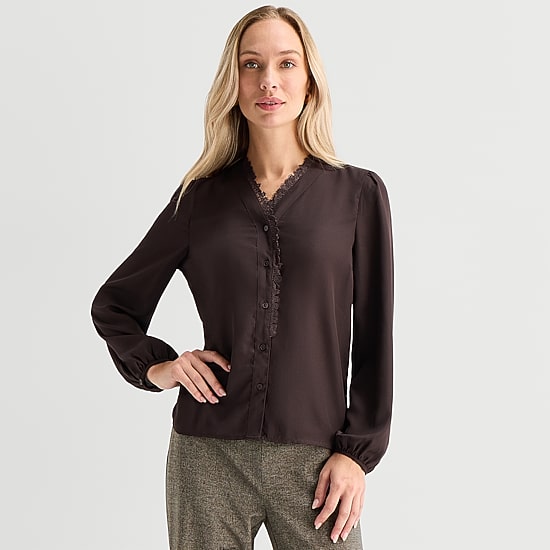 Liz Claiborne Womens V Neck Long Sleeve Blouse