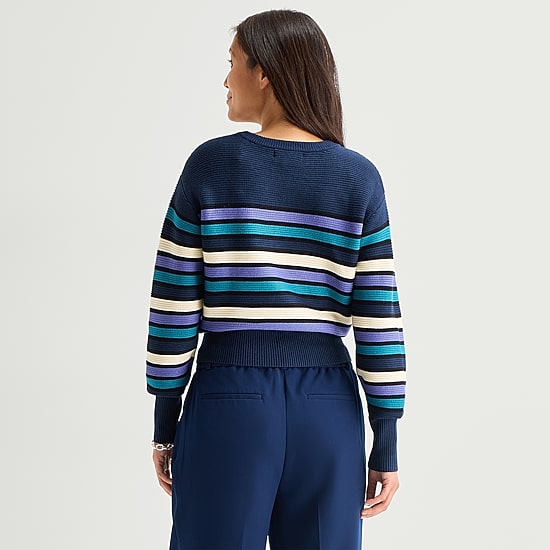 Liz Claiborne Tall Womens Crew Neck Long Sleeve Striped Pullover Sweater