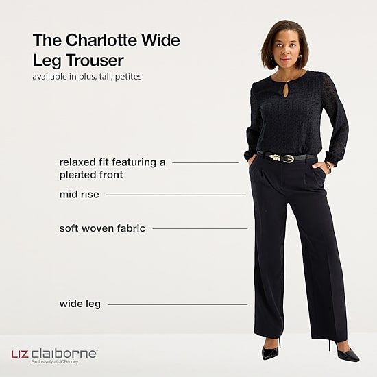 Liz Claiborne Womens Tall Wide Leg Mid Rise Trouser