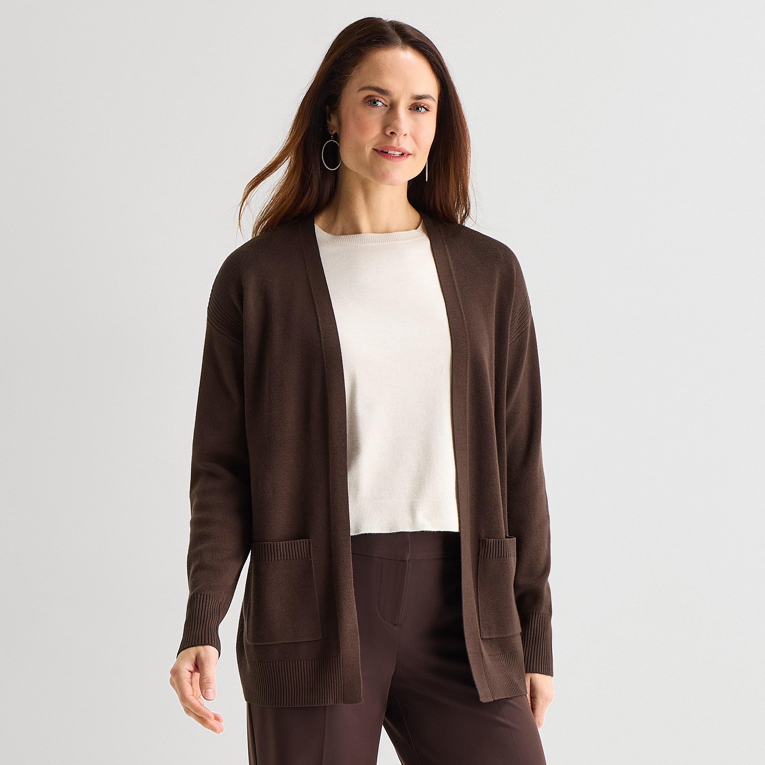 Liz Claiborne Womens Long Sleeve Open Front Cardigan