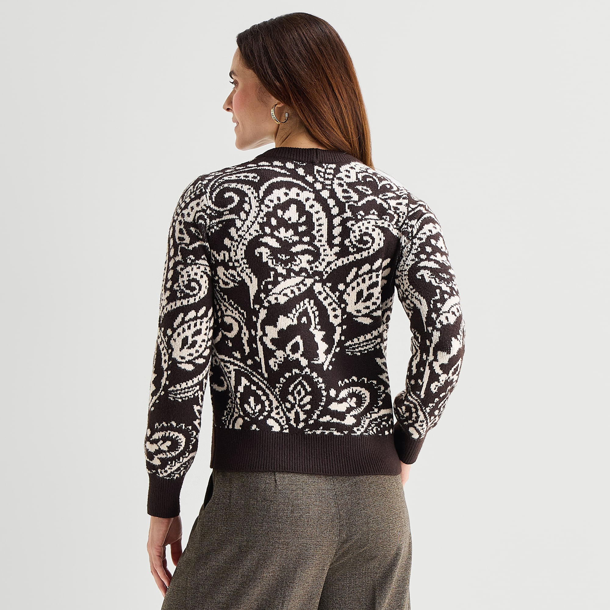 Liz Claiborne Womens Round Neck Long Sleeve Paisley Pullover Sweater