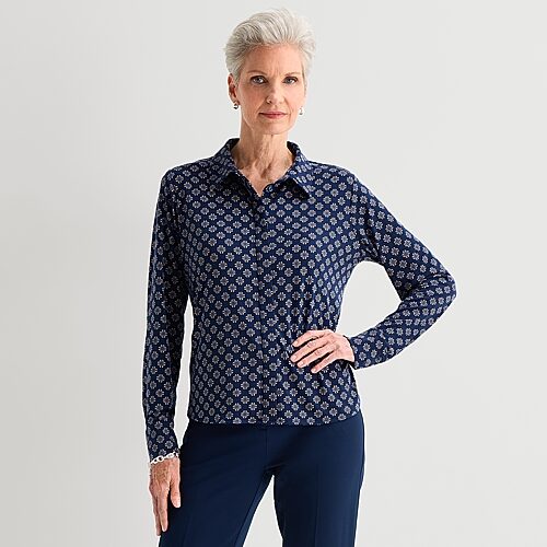 Liz Claiborne Womens Tall Long Sleeve Blouse In Blue