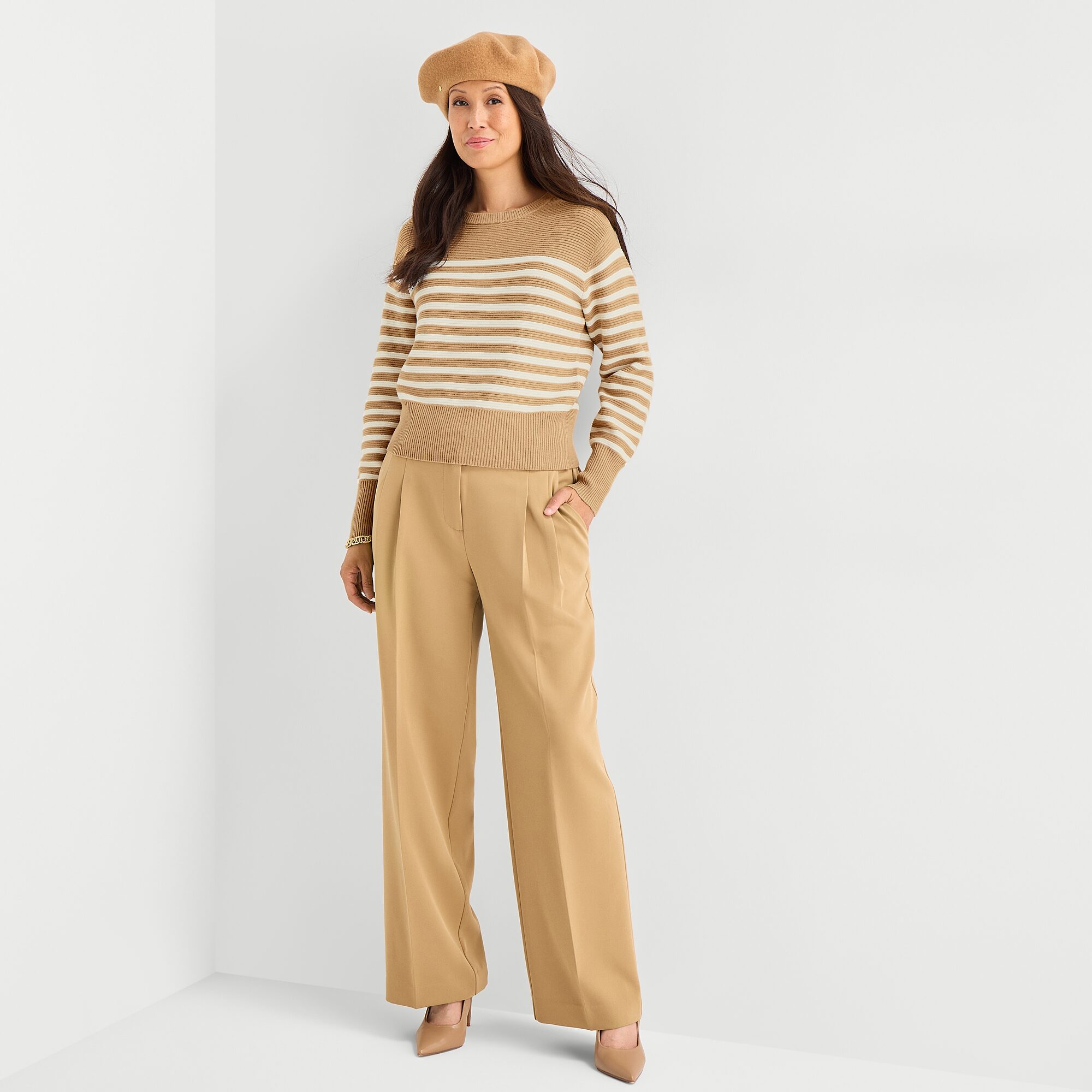 Liz Claiborne Womens Crew Neck Long Sleeve Striped Pullover Sweater