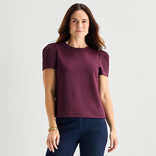 Liz Claiborne Womens Tall Crew Neck Short Sleeve Blouse In Purple