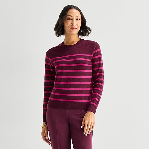 Liz Claiborne Luxe Womens Crew Neck Long Sleeve Pullover Sweater In Purple