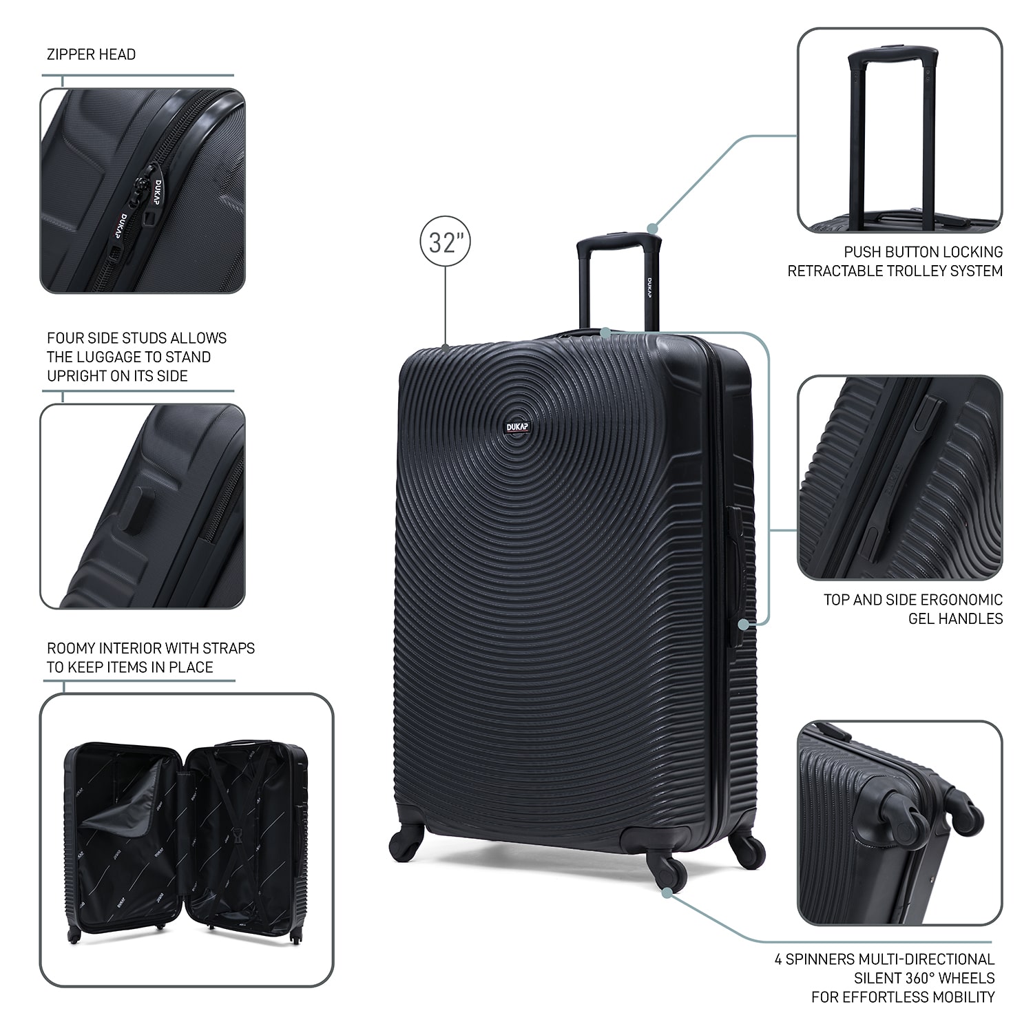 Dukap Inception 32 Inch Hardside Checked Spinner Luggage