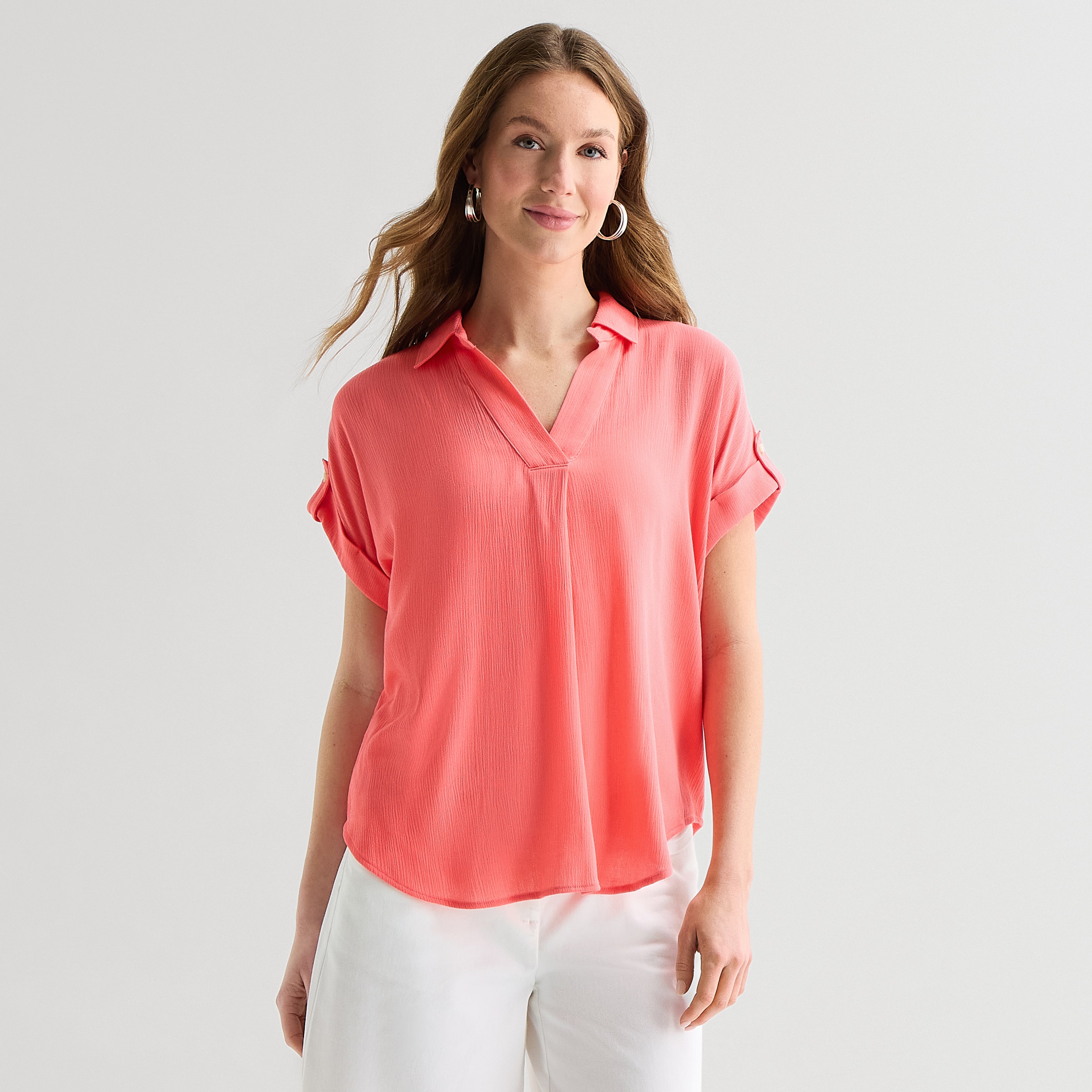 Liz Claiborne Womens Petite Short Sleeve Blouse