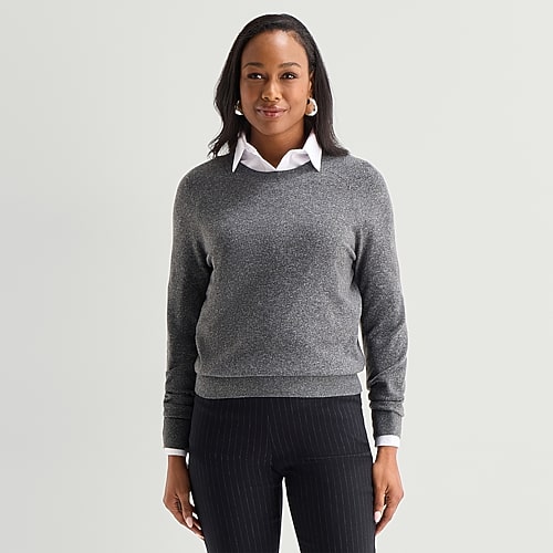 Liz Claiborne Luxe Womens Crew Neck Long Sleeve Pullover Sweater In Gray