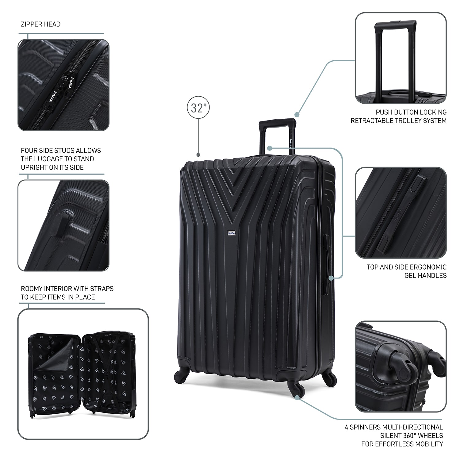 InUSA Vasty 32 Inch Hardside Checked Spinner Luggage