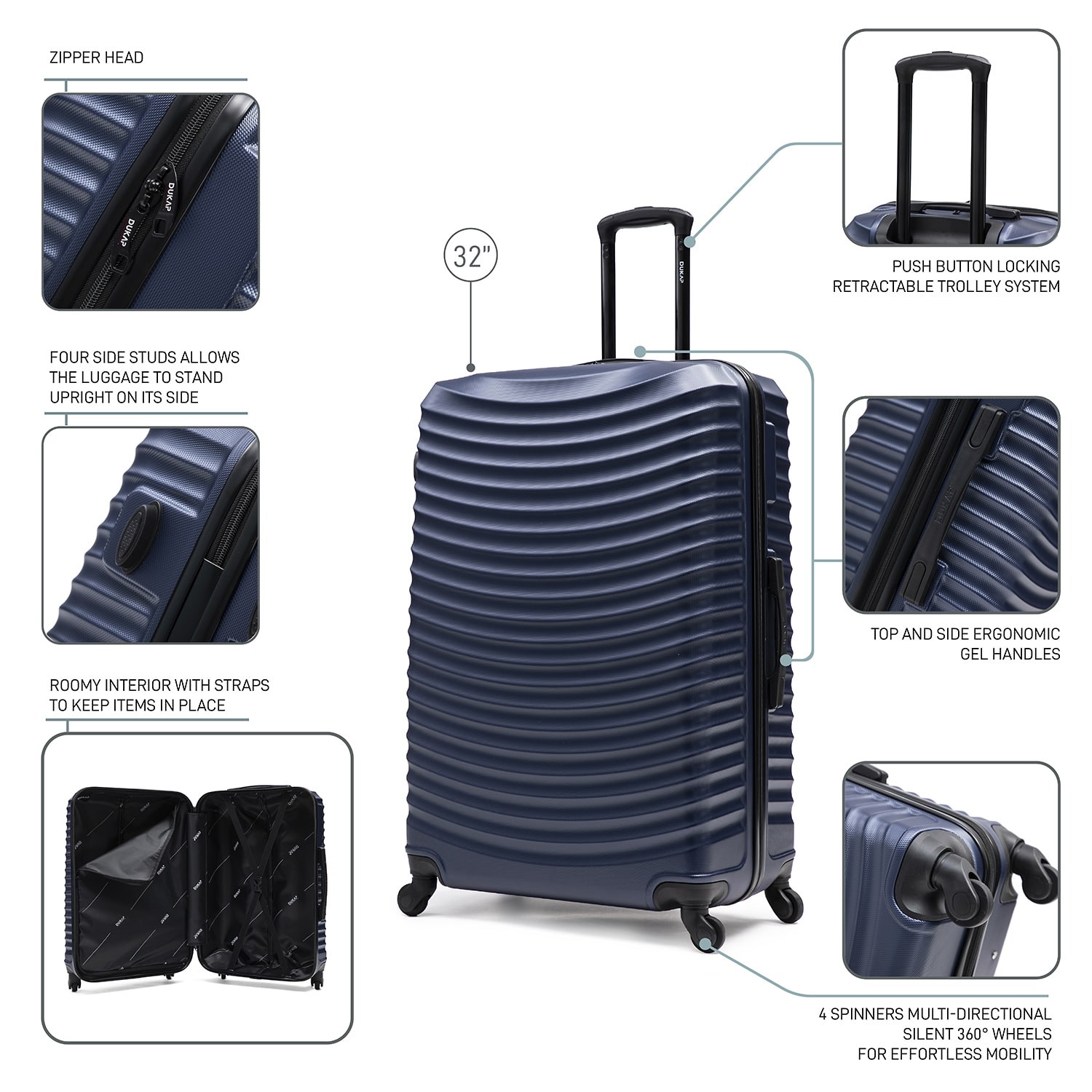 Dukap Adly 32 Inch Hardside Checked Spinner Luggage