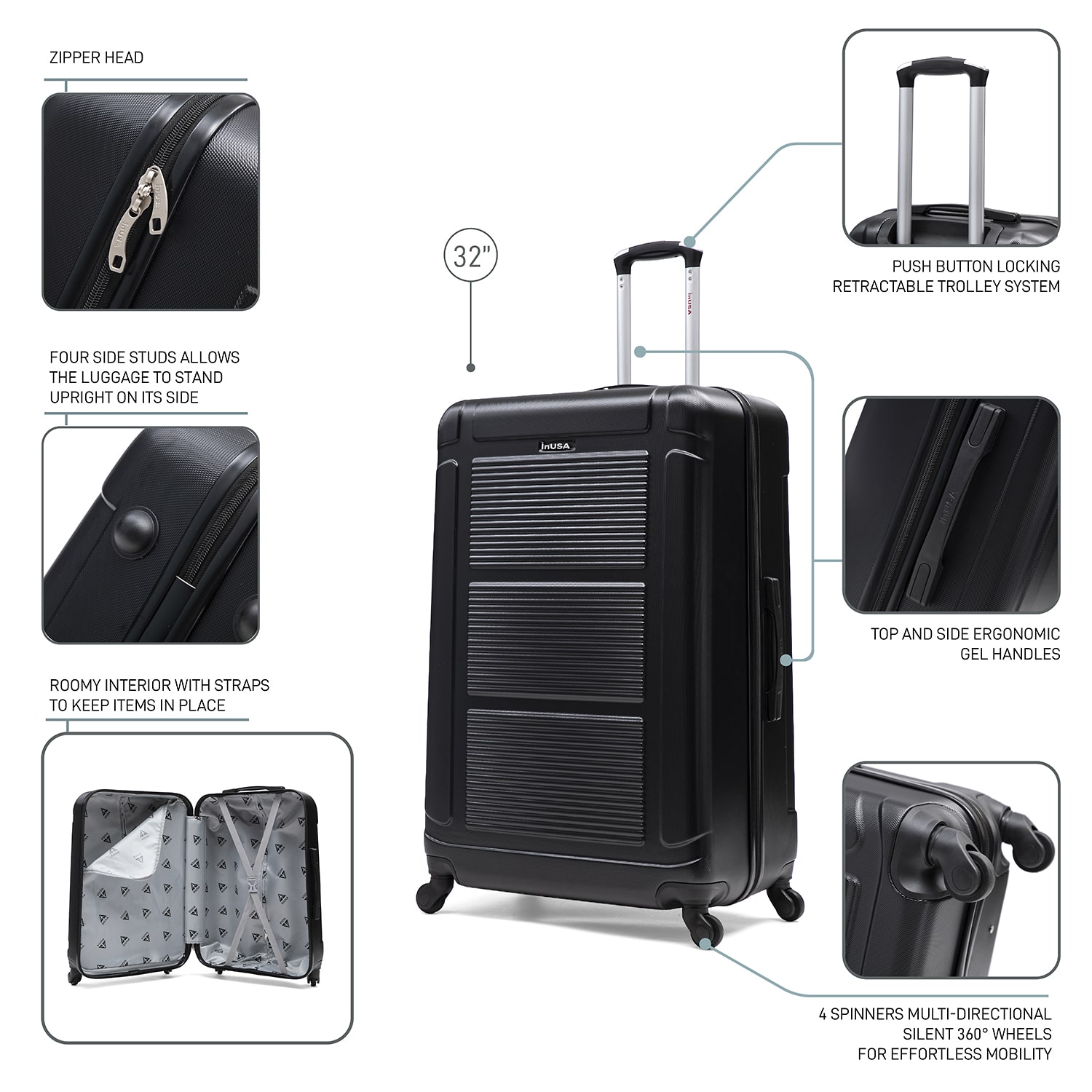 InUSA Pilot 32 Inch Hardside Checked Spinner Luggage