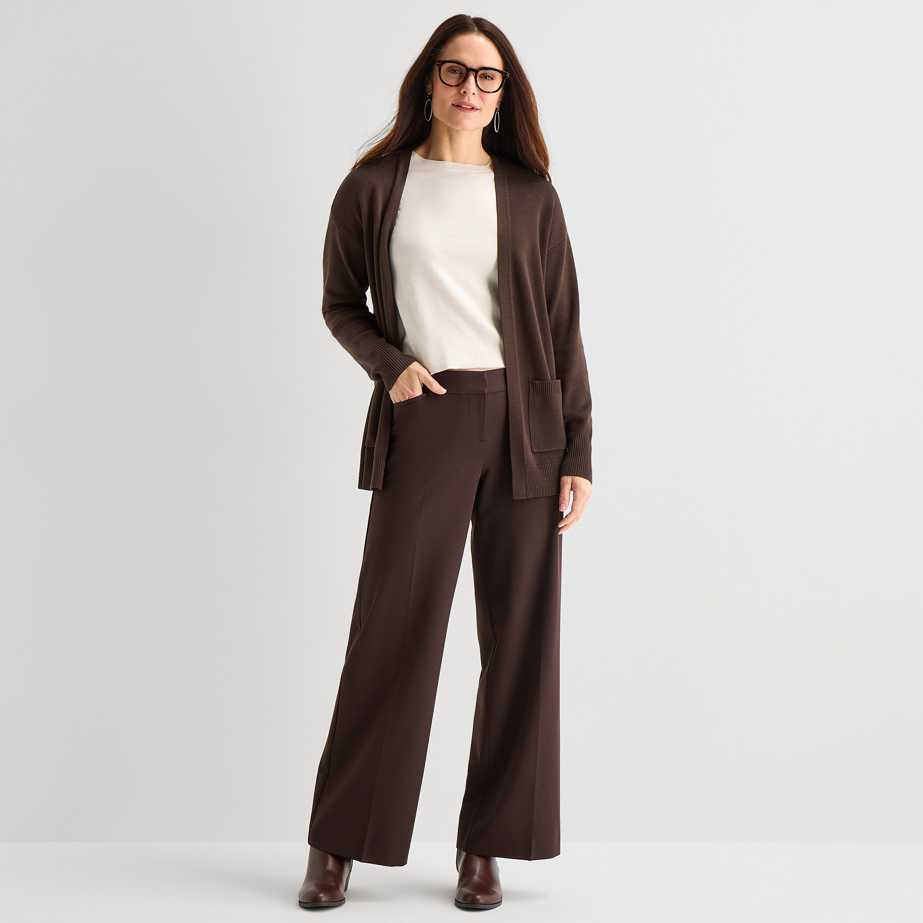 Liz Claiborne Womens Long Sleeve Open Front Cardigan