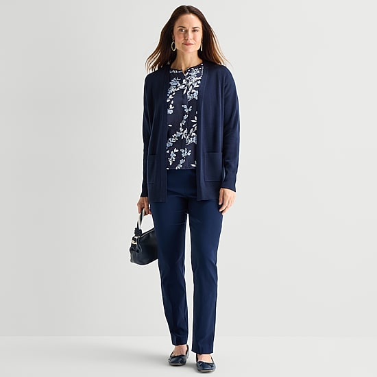 Liz Claiborne Womens Long Sleeve Open Front Cardigan
