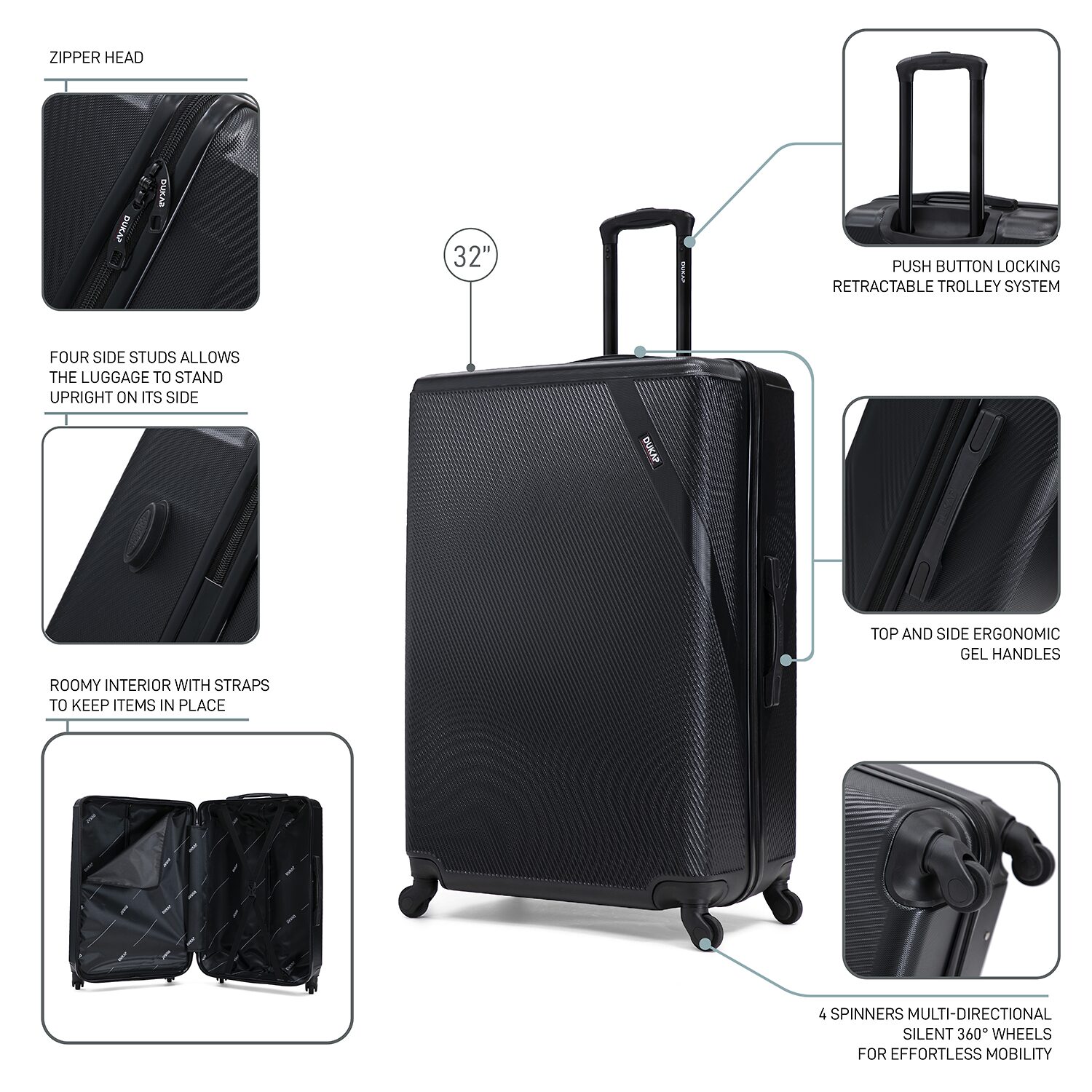 Dukap Discovery 32 Inch Hardside Checked Spinner Luggage