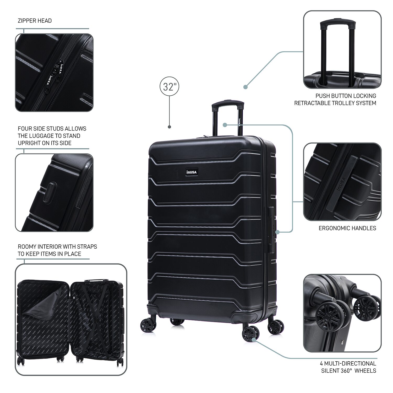 InUSA Trend 32 Inch Hardside Checked Spinner Luggage