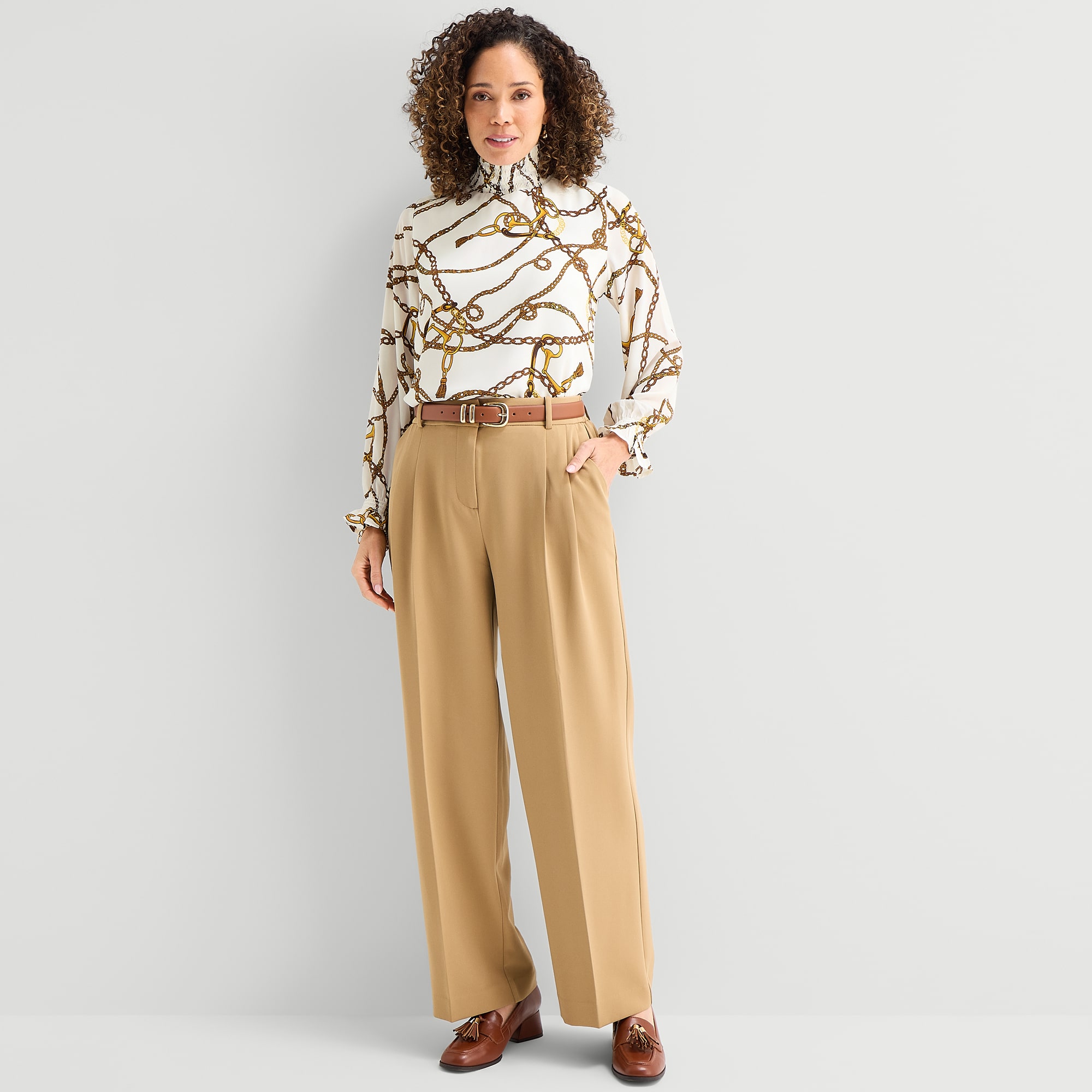 Liz Claiborne Womens Mock Neck Long Sleeve Blouse