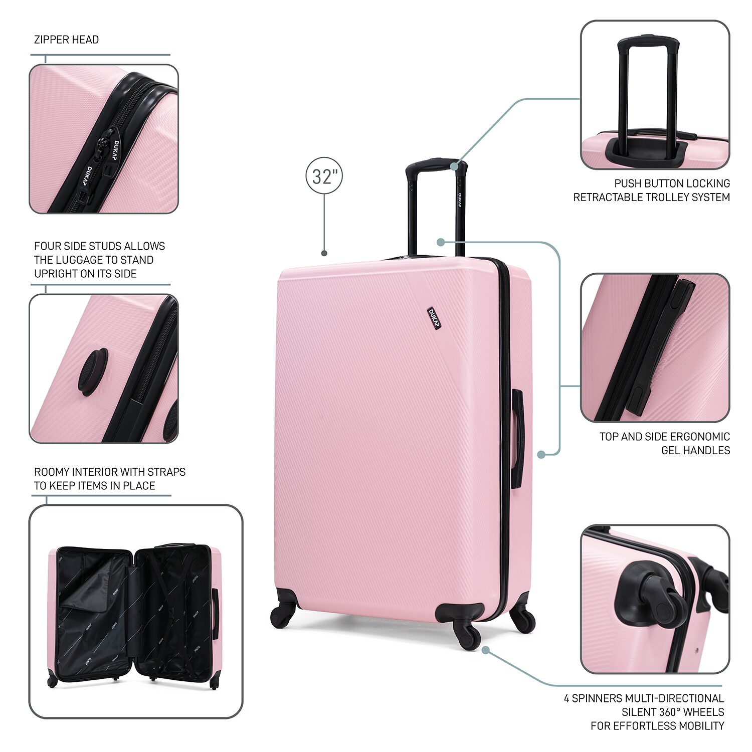 Dukap Discovery 32 Inch Hardside Checked Spinner Luggage
