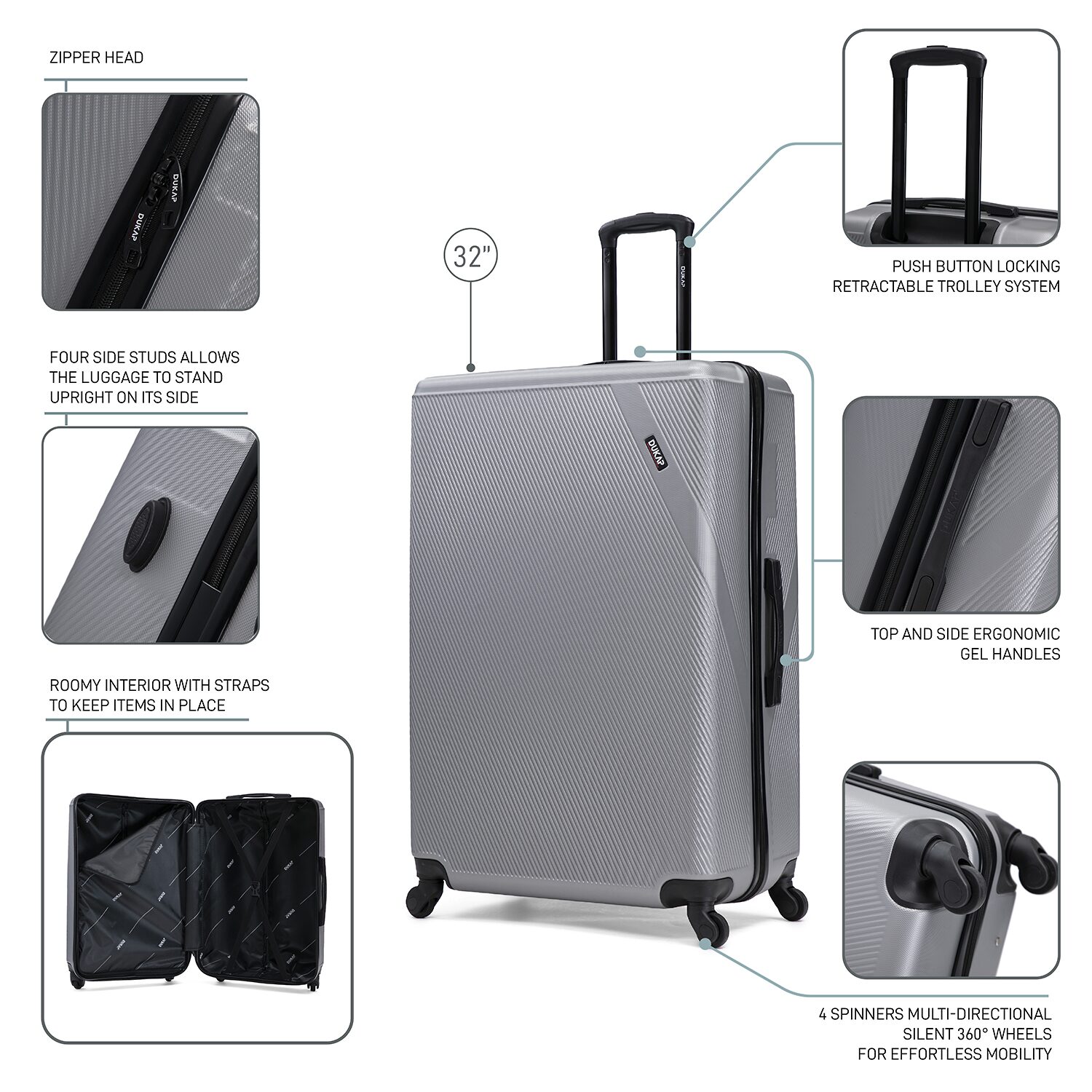 Dukap Discovery 32 Inch Hardside Checked Spinner Luggage