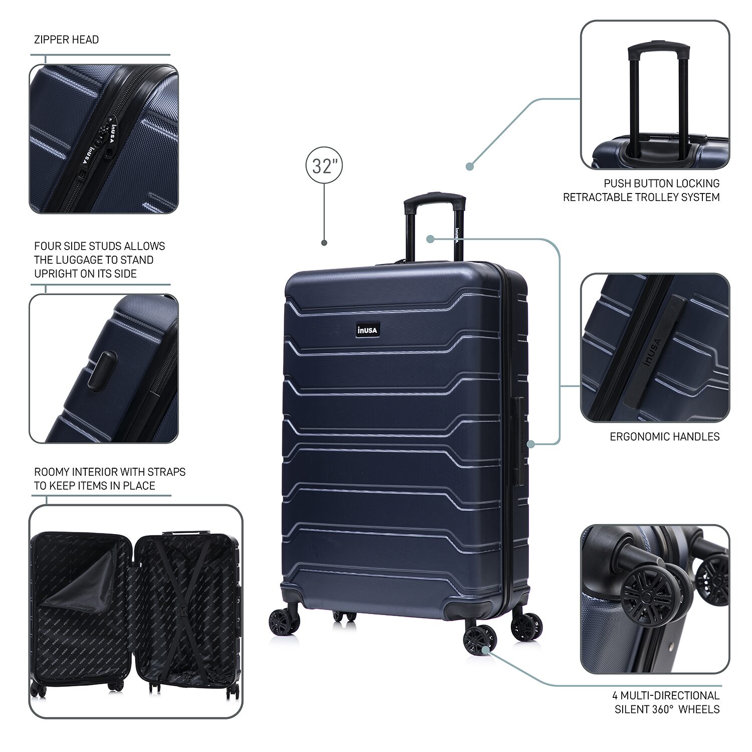 InUSA Trend 32 Inch Hardside Checked Spinner Luggage