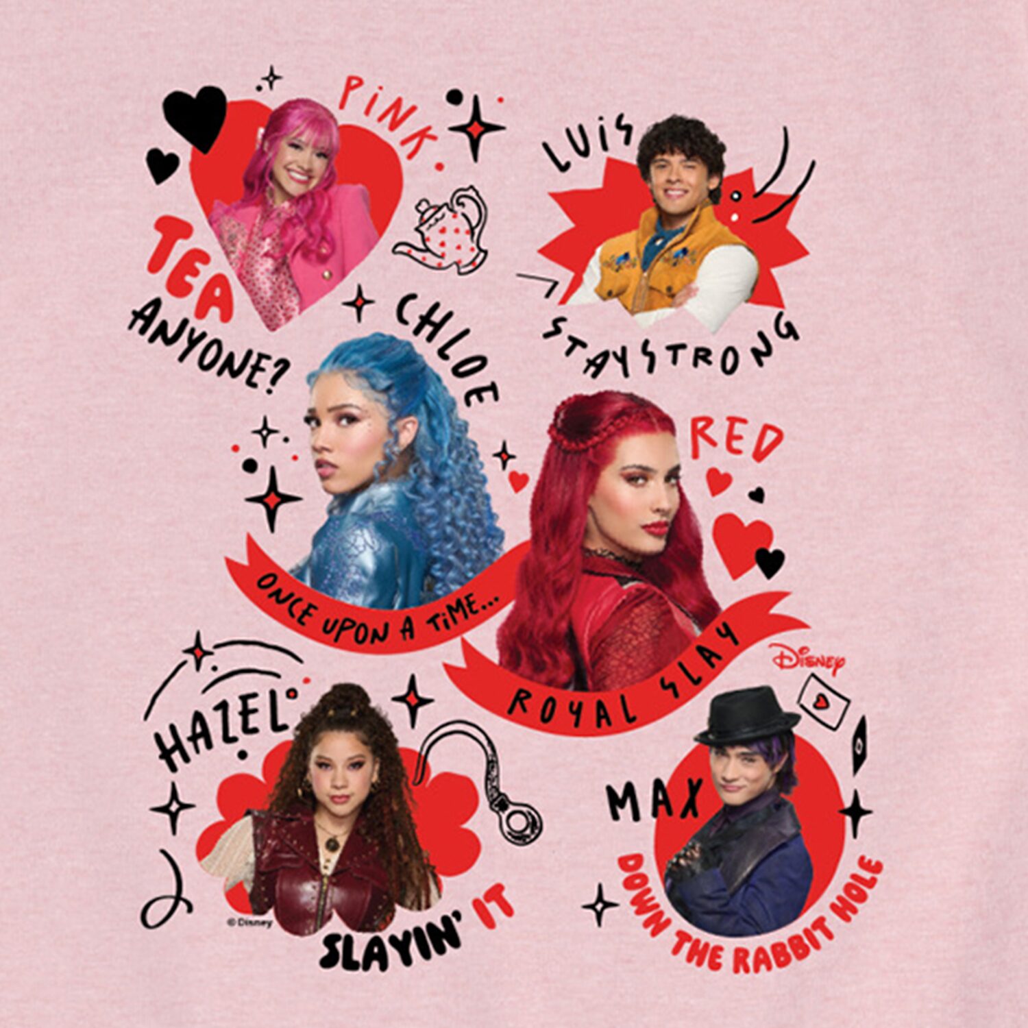 Disney Collection Wicked Wonderland Perfect Princess Red And Pink Big Kid Girls Crew Neck Short Sleeve Regular Fit Descendants Graphic T-Shirt