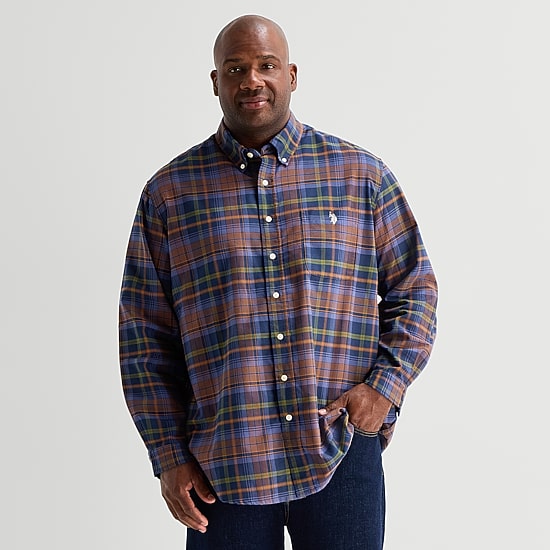 U.S. Polo Assn. Mens Long Sleeve Regular Fit Embroidered Big and Tall Button-Down Shirt