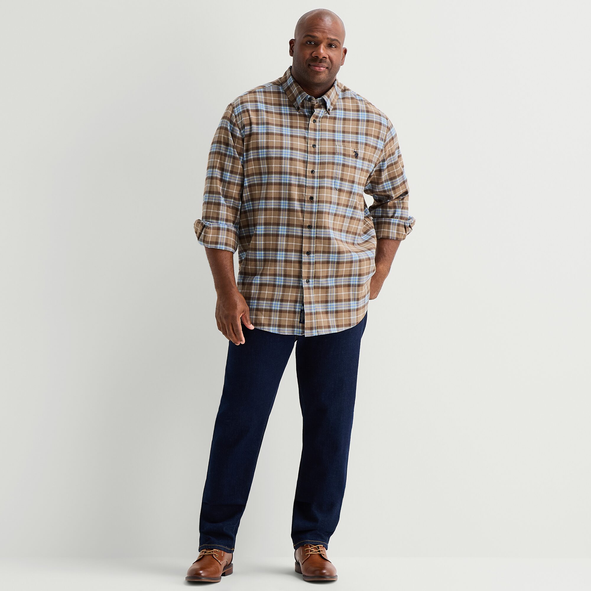 U.S. Polo Assn. Mens Long Sleeve Regular Fit Stretch Fabric Embroidered Big and Tall Button-Down Shirt