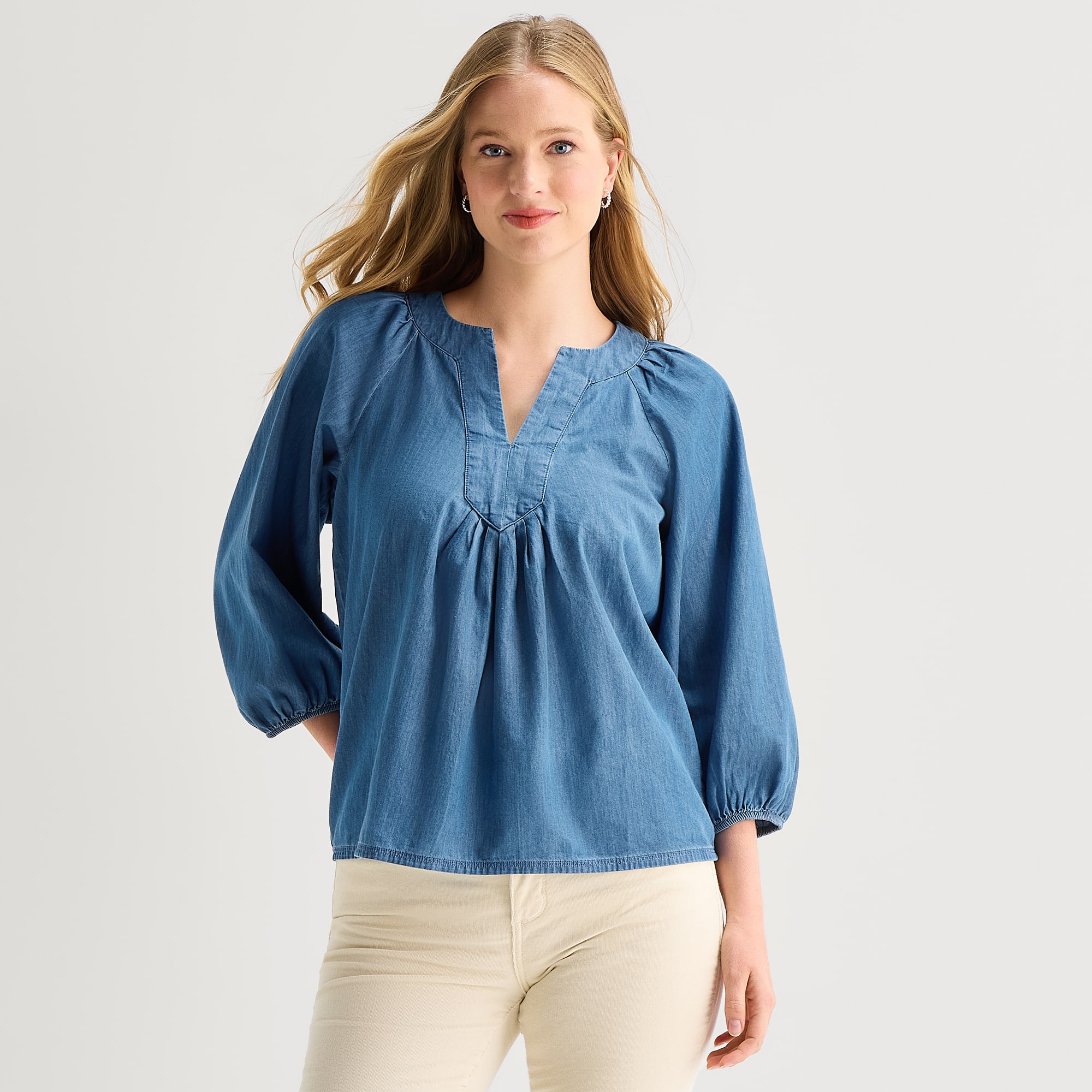 St. John's Bay Womens Split Crew Neck 3/4 Sleeve Blouse