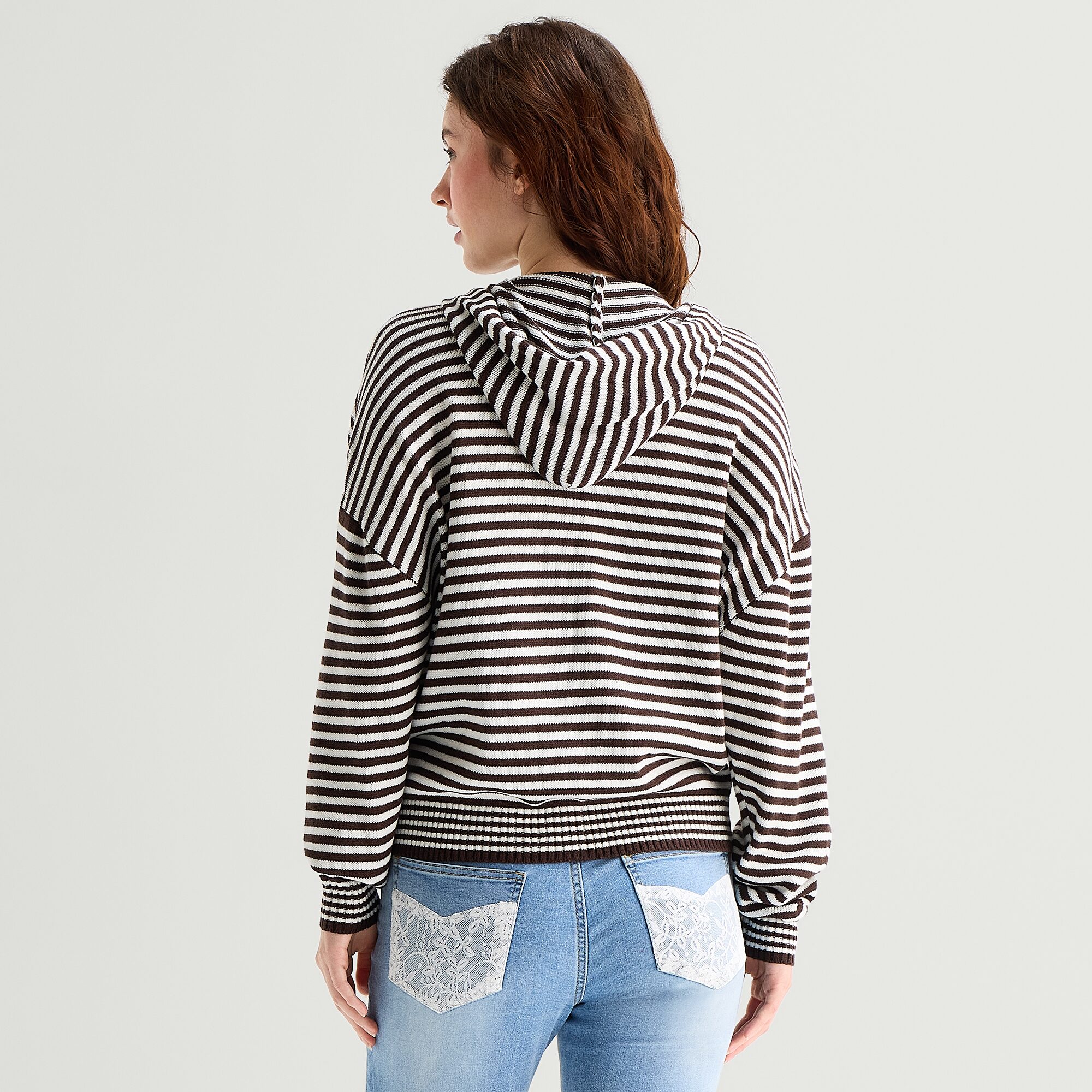 Forever 21 Juniors Womens Hooded Long Sleeve Striped Pullover Sweater