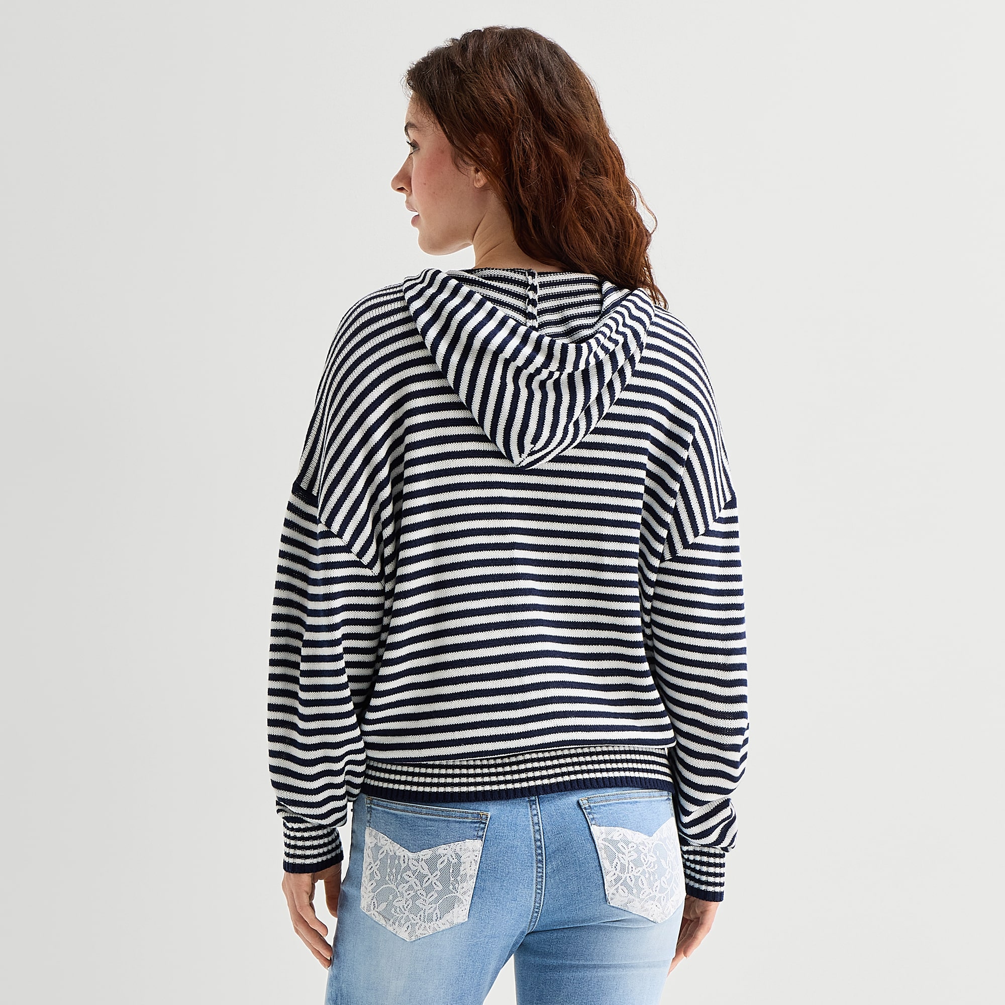 Forever 21 Juniors Womens Hooded Long Sleeve Striped Pullover Sweater